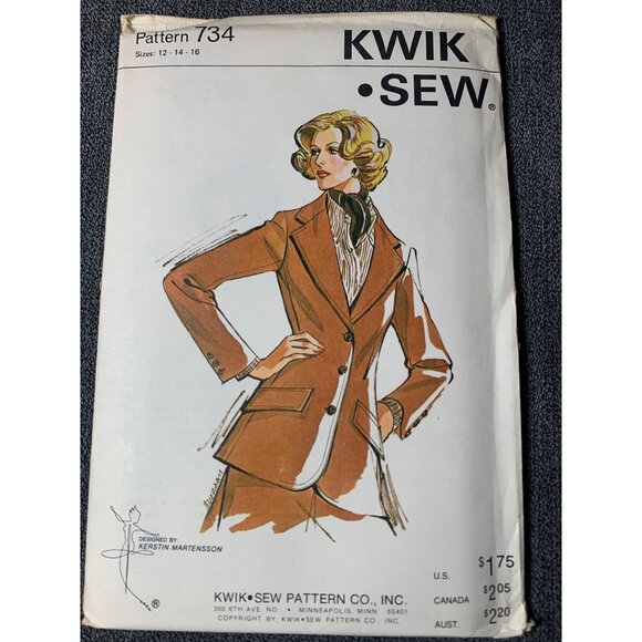 Kwik Sew Misses Jacket Sewing Pattern sz 12-16 734 - uncut - Picture 1 of 9